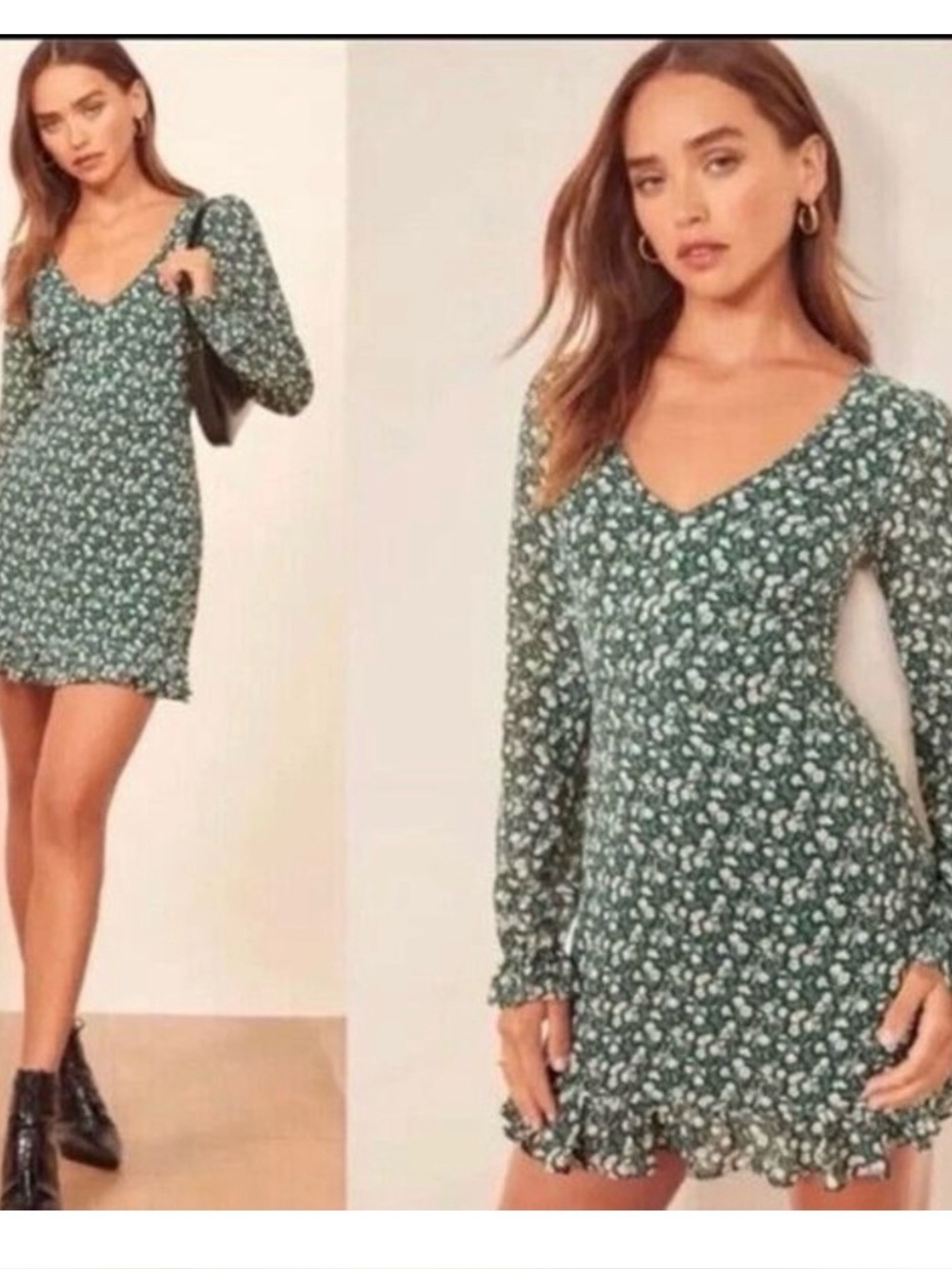 Reformation Elenor mini dress green floral EUC size 6